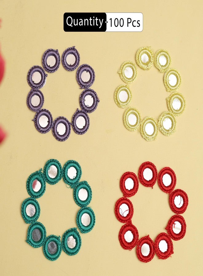 EmbroideryMaterial 100 Pcs Crochet Acrylic Mirrors for Craft, DIY, Dress Designing, Jewellery Making, Saree Embellishments & Decorative Projects (Yellow, Red, Purple, Green - 20MM, 25 Pcs/Color) - Image 2